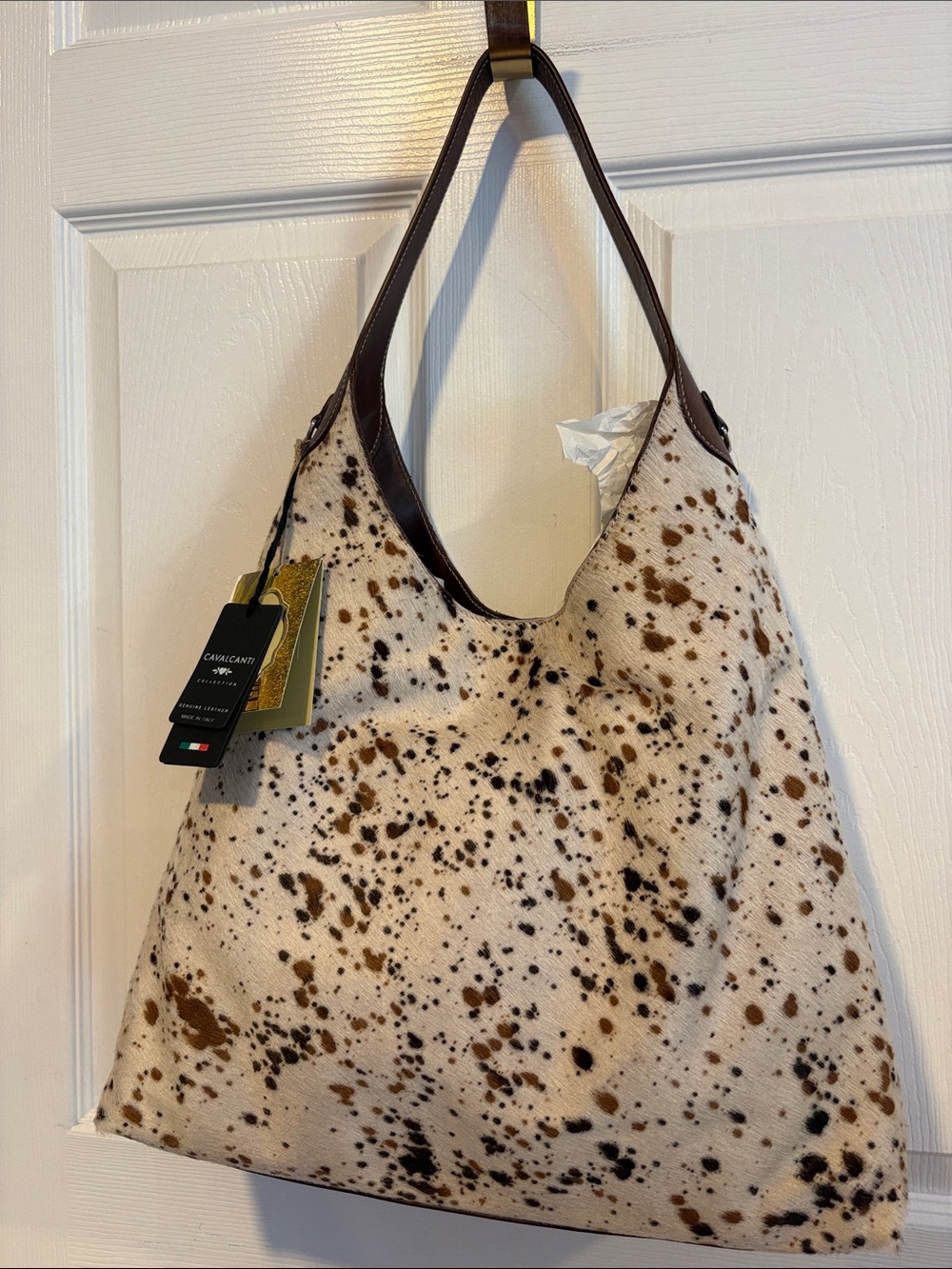 BNWT CAVALCANTI Cowhide Brown Black Speckle Shoulder Bag Genuine Italian Leather - Picture 2 of 13